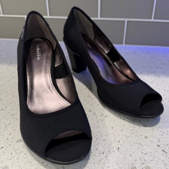 Calvin Klein “Elissa” Stretch Peep-Toe Black Pump in Size 9M - Picture 4 of 6